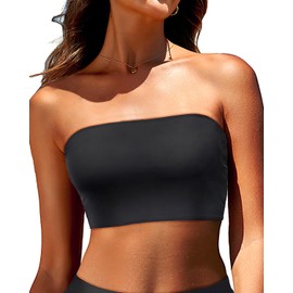 Bandeau Bikini Tops for Women - Strapless Swim Top Bathing Suit Tube Swimsuit Tops Black M