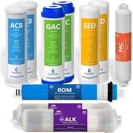 Express Water – 1 Year Alkaline Reverse Osmosis System Replacement Filter Set – 10 Filters with 50 GPD RO Membrane – 10 inch Size Water Filters