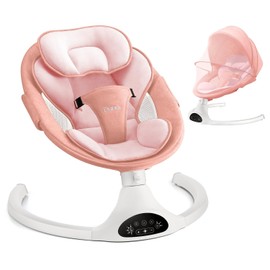LAREX Baby Swing Infant Swing Electric Toddler Baby Rocker Portable for Newborn Boy Girl, 5 Sway Speeds with Remote Control, 10 Preset Melodies and Bluetooth, 0-6 Months Max 20 Lbs (Pink)