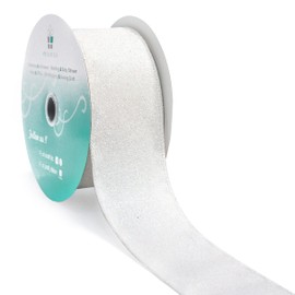 CT CRAFT LLC Glitter Wired Ribbon 2.5" x 20 Yards White for Christmas Home Decor Bow Gift Wrapping DIY Crafts Wreath