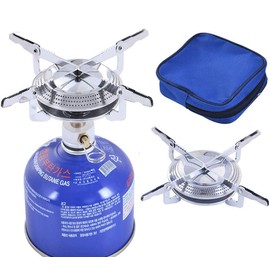 HANGYAN Camping Gas Stove Portable, Mini Pocket One-Piece Gas Burner Cooking Folding Burner Titanium Camping Cookware Set for Outdoor Picnic Camping BBQ-17x7cm