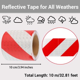 Red White Reflective Tape, 10 cm x 10 m, High Intensity Reflective Tape, Waterproof Conspicuity Tape, High Visibility Warning Tape, Safety Tape for Garages Usines