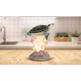 5.5"H LED Green Sea Turtle on Coral Figurine Ornament Home Decor Unique Gift