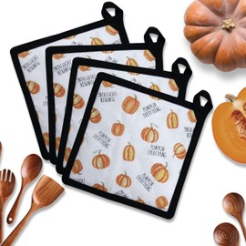 Tiny Break Sweat Pumpkin Pot Holder Set of 4, Kitchen Cooking & Baking Heat Resistant Microwave Oven Trivets - Best for Heat Protection of Hands & Holding Hot Utensils