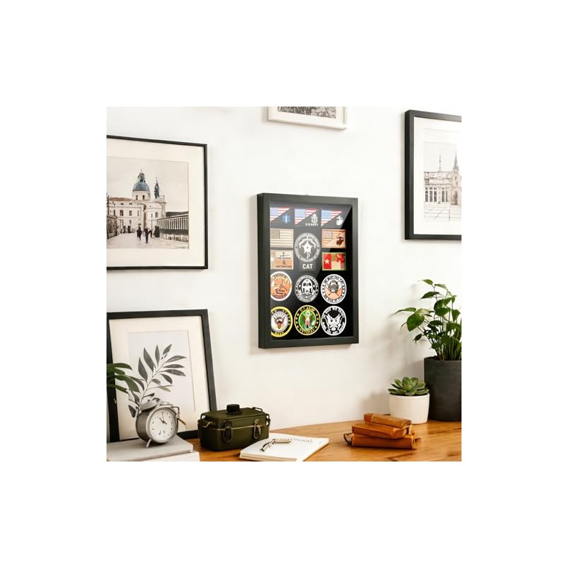 Patch Display Case Wall Mount — Black Wooden Patch Display