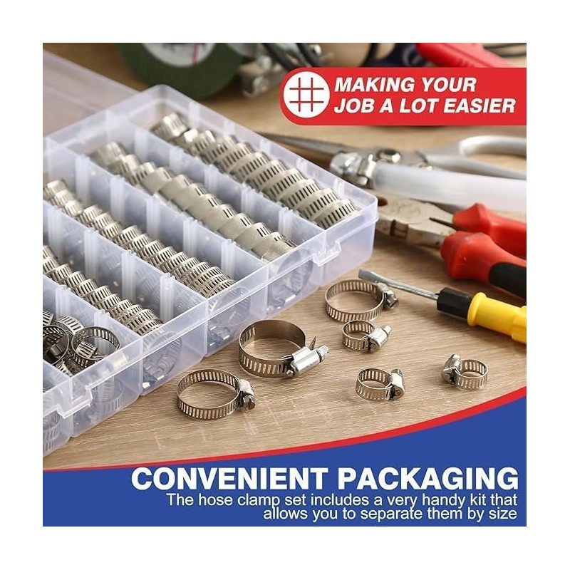60-Piece All-inclusive Hose Clamp Combo Kit, Adjustable 1/4" - 1-1/2"