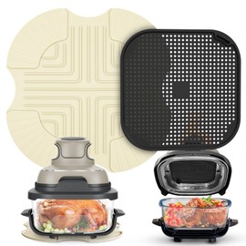 2-PCS Air Fryer Heat Resistant Mat & Splatter Shield for Ninja Crispi Air Fryers,Silicone Heat Mat & Splatter Guard for Ninja Crispi Accessories Prevent Splashes and Portable Kitchen White&Black