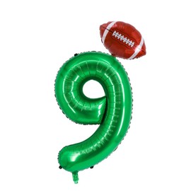Football Balloons Birthday，Large Mylar Foil Football Balloons for Party，Football 9th Birthday Party Decorations for Boys，Football Birthday Party Decorations 9th Birthday (Dark green 9)