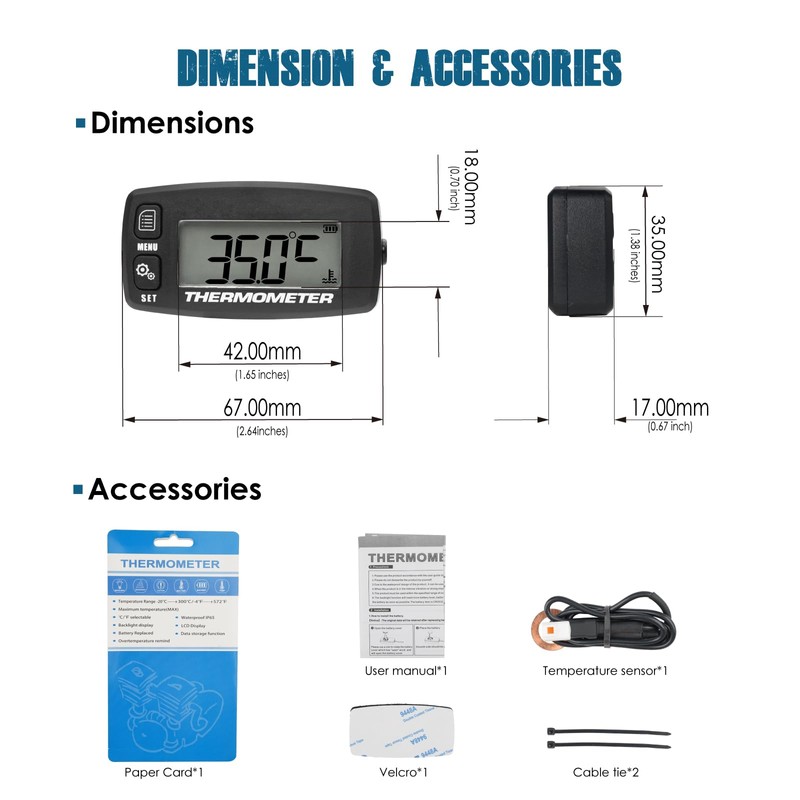 Runleader Digital Engine Temperature Meter Green Backlight Display for Lawn