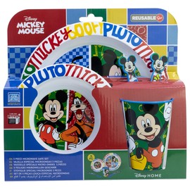 STOR Set Stoviglie per Bambini Topolino - Bicchiere Piatto Ciotola Posate - Plastica Resistente Microonde - Senza BPA - Pasti Bambini