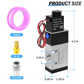 TAILONZ PNEUMATIC 1/8"NPT Solenoid Valve 3V110-06 DC12V Single Coil Pilot-Operated Electric 2 Position 3 Way Connection Type (Outlet wire)