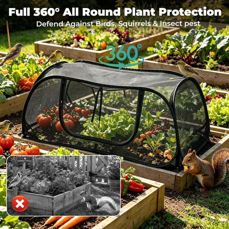 QwayHome 2Pack Garden Covers for Raised Beds, Pop Up Mesh