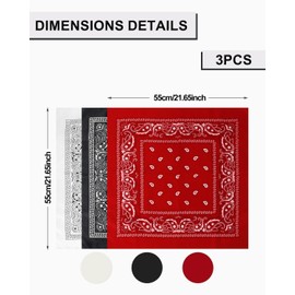 MYGLOAR 3er-Pack Bandanas, Unisex-Bandanas, Damen-Mehrzweck-Bandanas mit großem Paisley-Muster, Kopfbedeckung, Haarbandanas, Hals, Handgelenk, Bandanas, Biker (55 x 55 cm, Rot, Schwarz, Weiß)