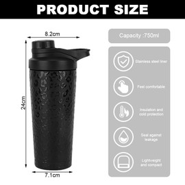 EACHPT Protein Shaker 750 ml Protein Shaker with Strainer Shaker Stainless Steel Protein Shaker Double-Walled Vacuum Insulated BPA Free Leak-Proof Stainless Steel Thermal Bottle for Protein Sports