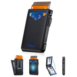 Wallet for Men RFID Wallet with 2 ID Windows & Money Clip, Slim Pop Up Card Holder for 10-12 Cards, Bifold Minimalist Smart Wallet for Front Pocket, Compact Metal Credit Card Holder, Gifts for Men