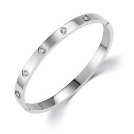 Love Bracelet for Women Stainless Steel Bangle Bracelet for Wedding Valentine's Day Gift (Sliver, 18)