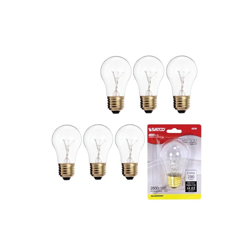 Satco S3720-40 Watt A15 Incandescent Clear Appliance Bulb - 130V/120V,
