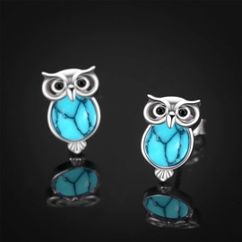 Opal Owl Stud Earrings Chain 925 Sterling Silver Earrings Opal Earrings for Girls Stud Earrings Opal Jewellery Gift for Women, Silver