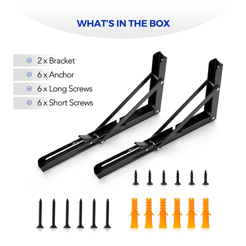 Ravinte Folding Shelf Brackets - Matte Black Collapsible 12 Inch