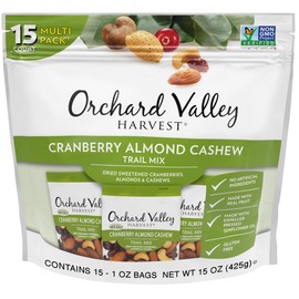 Orchard Valley Harvest Cranberry Almond Cashew Trail Mix, 1 Ounce (Pack of 15), Cranberries, Almonds, Cashews, Trail Mix Individual Packs, Snacks for Adults, No Artificial Ingredients, Bulk Snacks, Healthy Snacks for Adults