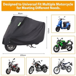 Motorcycle Cover Waterproof Motorcycle Tarpaulin Bicycle Motorcycle Garage Tarpaulin Indoor UV-Resistant Cover for Motor Moped Scooter Motorcycle Tarpaulin with Locking Holes 255 x 90 x 125 cm