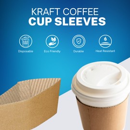 100 x 12oz /16oz Kraft Coffee Cup Sleeves Disposable Large Cardboard Jacket for Hot Drinks