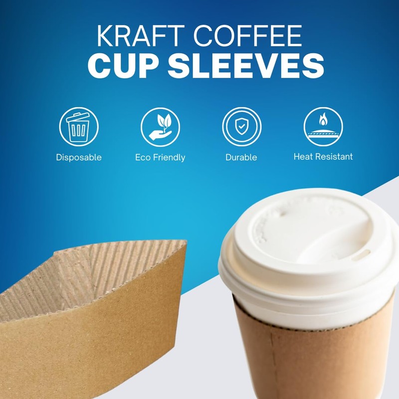 100 x 12oz /16oz Kraft Coffee Cup Sleeves Disposable Large