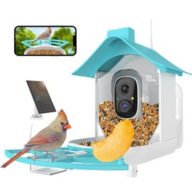 Bird Feeder with Camera, Smart Bird Feeder Camera with 1080P HD AI Identify Instant Notifications, Bird Watching Camera with Solar Panel in Backyard, Ideal Gifts for Family and Bird Lovers,Blue