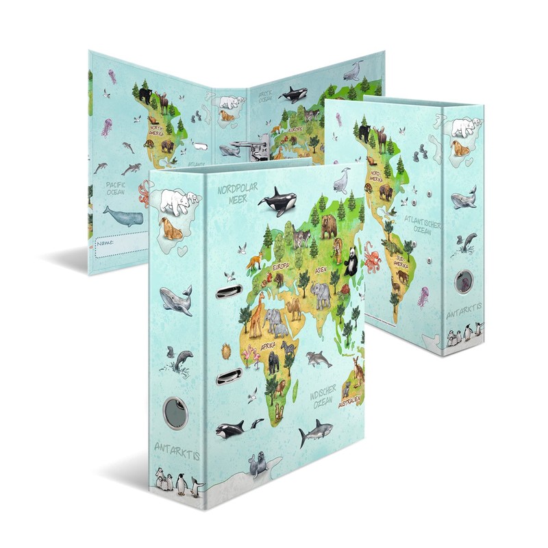 HERMA Lever Arch File Kindergarten Animals with World Map Motif,