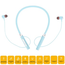 Neckband Headphones, Neckband Headset with Retractable Earbuds, Waterproof Workout Neckband Headphones Stereo Earphones (Blue)