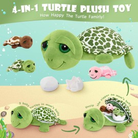 MorisMos Sea Turtle Teddy with Babies inside, Lifelike Cuddly Tortoise Stuffed Animal Plush Soft Toys, Kawaii Presents for Kids Girls Boys Birthday Party Decoration (33 cm)