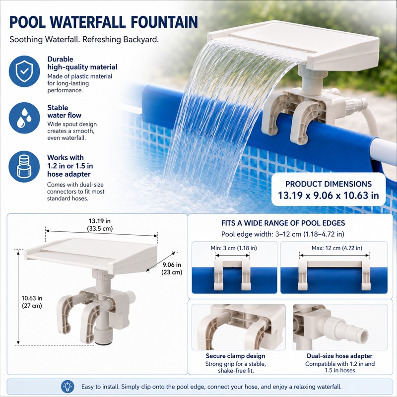 Above-Ground Pool Waterfall Fountain Attachment – Adjustable Clamp for 1.2–4.7