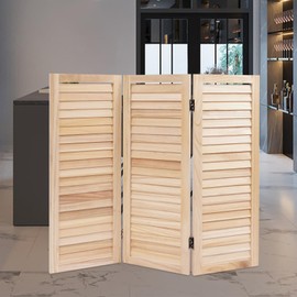 3 Panel Room Divider Screen, Folding Privacy Wooden Short Screen, Small Room Divider for Home Bedroom Office, 35.4x1x31.9 inch (Wood Color)