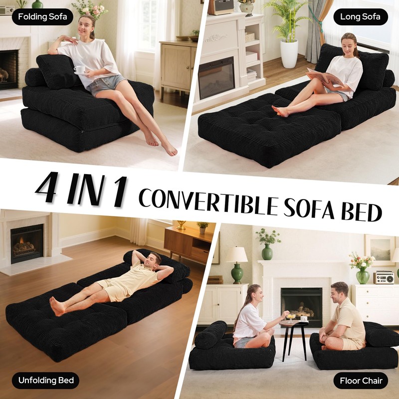 HABUTWAY Folding Sofa Bed, Convertible Sleeper Chair Bed w/Dual-Pillow &