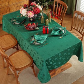 Honellaty Christmas Tablecloths, Jacquard Fabric Green Table Cloth Rectangle 52x70 inch, Winter, Xmas and Holiday Tablecloth for Home,Dinner,Party