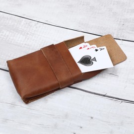 TheAntiq Playing Card Case, Leather Case for Board Games, Playing Card Holder, Coin Pouch, Change Holder, Money Organizer, Card Deck Holder, Cellphone Adapter Case, Leather Travel Accessory (Tan)