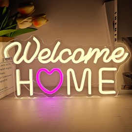 FuugZze Welcome Home Neon Sign Neon Lights USB Led Sign Dimmable Welcome Neon Sign Welcome Home Sign for Military Army Returning Homecoming Party Welcome Home Decorations