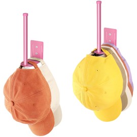 Durmmur 2 Pack Hat Racks for Baseball Caps, Stainless Steel Hat Organizer for Baseball Cap, Hat Holder Storage Organizer, Hat Hanger Strong Adhesive/Wall Drilled for Door, Bedroom, Closet(Pink 6 in)