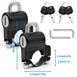 FORYNXHWIN Helmet Lock, 2Pcs Universal Motorcycle Handlebars Security Lock, Key Unlock, Aluminium Alloy, Black, Key Lock, with 4 Keys and 2 Wrenches