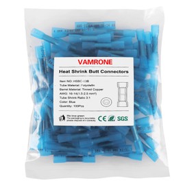 Heat Shrink Butt Wire Connectors, 100Pcs 16-14 AWG Blue Insulated Waterproof Electrical Wire Connectors Automotive Marine Grade Wire Crimp Terminals Butt Splices, Ideal for Boat, Truck, Stereo Blue
