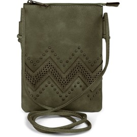 styleBREAKER 02012211 Women's Mini Bag Shoulder Bag with Zig-Zag Cutout and Rivets - Green -