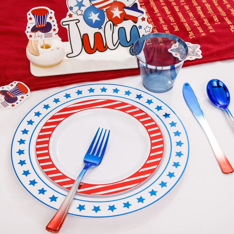 THALIA 180pcs 4th of July Plastic Plates - Red White