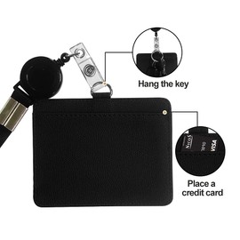 HYCOPROT ID Badge Holder 2-Sided Pu Leather with 1 Id Window and 1 Card Slot and 1 Piece 34.8 Inch Detachable Neck Lanyard id Card Holder for Office School Business Travel Student (Brown, Horizontal)