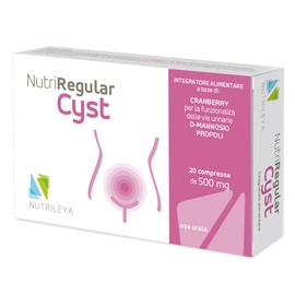 NutriRegular Cyst, 20 Natural Capsules - for the Wellbeing of the Genito Urinary Tract - With Cranberry, D-mannose and Propolis - Made in Italy - Nutrileya