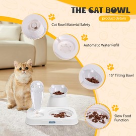 Nobleza-2 in 1 Katzennapf-Set，mit Automatischer Wasserflasche，Katzennapf Erhöht Fressnapf Katze mit 15° Neigung Design，mit Interaktiver Slow Feeder Futternapf Perfekt für Katzen，Weiß