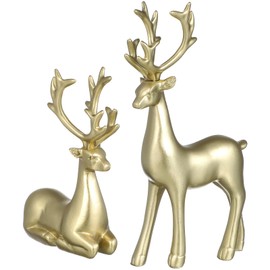 TOPBATHY 2pcs Reindeer Christmas Room Decoration Gold Resin Christmas Elk Statues Party Scene Layout Decor Ornament for Living Room, Bedroom, Bathroom, Bookshelf, Desktop, Cabinets (golden)