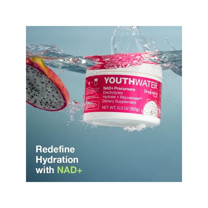 YOUTHWATER NAD+ Electrolyte Powder Drink Mix – Dragonfruit Flavored |
