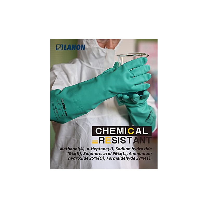 LANON - Guantes de nitrilo resistentes a los productos químicos,