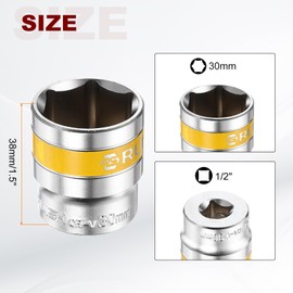 HARFINGTON 2pcs 1/2" Drive 6 Points Socket 30mm Metric Shallow Impact Socket CR-V Steel Flip Socket Spindle Axle Nut Impact Socket for Home Auto Hex Nuts Bolts Repair, Silver Yellow