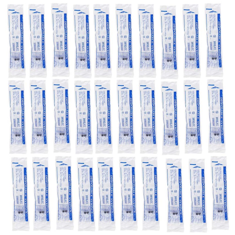 HYCKee 30pcs 10ml Plastic Syringe with Cap Multipurpose Measuring Syringe